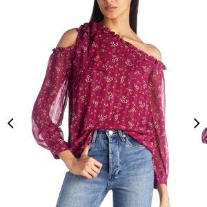NWT CeCe burgandy floral cold shoulder top, size XS
